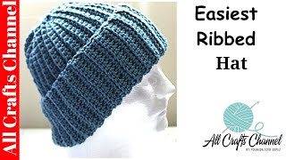 quotEasiest Ribbed Crochet Beanie Hat  Fast Fashionable and Warmquot [upl. by Lempres975]