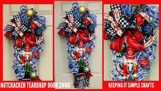 HOW TO MAKE A CHRISTMAS WREATH TEARDROP DOOR SWAG FOR YOUR FRONT DOOR 🎄amp TIE A STATEMENT BOW🎄GLAM [upl. by Bluhm]