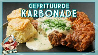 Gefrituurde Karbonade Country Gravy en Biscuits  EtenmetNick  How to [upl. by Aidul445]