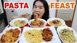 PASTA Creamy Carbonara Seafood Aglio Olio Spaghetti Fried Chicken Linguine  Eating Show Mukbang [upl. by Tletski]