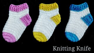 How To Crochet Perfect Shaped Baby Socks 🧦 Easy Tutorial [upl. by Enidanreb694]