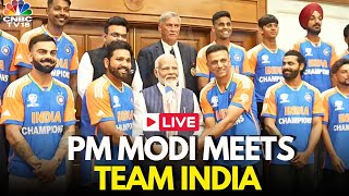 LIVE PM Modi Meets Team India and Interacts with Rohit Kohli Dravid  T20 World Champion  N18L [upl. by Atinet371]