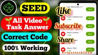 Seed Video Code  Seed All YouTube Video Code  Seed Airdrop Code Today  Seed All Video Task [upl. by Wallford]