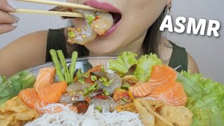 ASMR SPICY SEAFOOD Noodle Salad RAW Shrimp Salmon Sashimi amp Rice Noodle NO TALKING Food Sound NE [upl. by Einre]