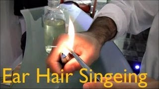 ✄ Barber Tutorials 3  How To Prepare For Ear Hair Singeing [upl. by Thornton960]