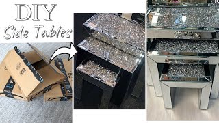 DIY GLAM SIDE TABLES WITH AMAZON BOXES QUICK AND EASY TRANSFORMATION INTO TO GLAM SIDE TABLES [upl. by Yrrol884]