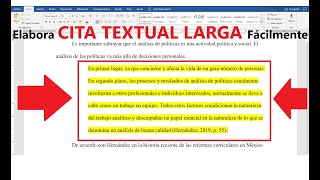 NORMAS APA HACER UNA CITA TEXTUAL 40 PALABRAS O MÁS EN WORD SÉPTIMA EDICIÓN 7ma PASO A PASO [upl. by Solram]