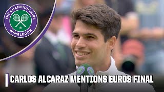 Carlos Alcaraz mentions Euros final and hears it from the Wimbledon crowd 😂  Wimbledon on ESPN [upl. by Ezaria]