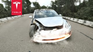 LYING DELIVERY DRIVER TOTALS TESLA IN CRASH [upl. by Micco]