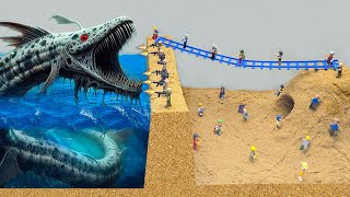 Prehistoric Sea Monster Attacks Lego Man Caused Tsunami amp Flood Threatening Extinction Lego People [upl. by Adym]