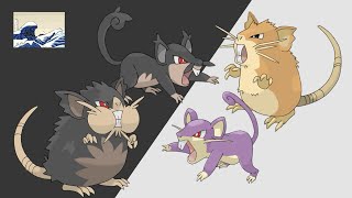 Kanto and Alola Form Rattata Evolution Line Drawing Timelapse  Pokémon [upl. by Anora]