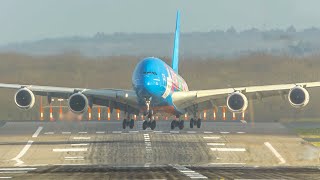 Airbus A380 Crosswind LANDING at Düsseldorf  A380 A330 Boeing 787  4K [upl. by Furlong]