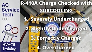 R410A AC Unit Checking the Charge with Subcooling Undercharged through Overcharged [upl. by Marne]