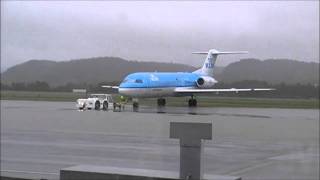 KLM Fokker 70 PHKZV Clearance Pushback and Take Off from Kjevik [upl. by Amyaj]