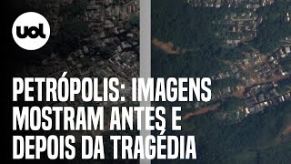 Petrópolis imagens de satélite mostram antes e depois da tragédia [upl. by Hudgens511]