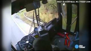 Bus crash caught on video after driver falls asleep [upl. by Eillat]