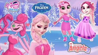 Mommy long legs and Frozen Pink Elsa makeover by My Talking Angela 2 New update [upl. by Jelks509]