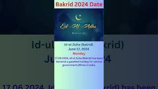 Bakrid 2024 Date  Central Government Holidays in June 2024 advayainfo [upl. by Ahsha231]