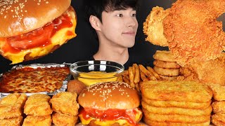 ASMR MUKBANG FRIED CHICKEN amp CHEESE BURGER amp FRIES amp CHICKEN NUGGETS amp ONION RINGS amp SPAGHETTI [upl. by Elakram]