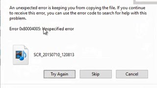 Error 0x80004005 Unspecified error in Windows 10 Interrupted Action Copying File from mobile [upl. by Yaral]