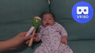 VR180 57k Baby Riley laughing instead of shake shake  Vuze XR 180° 3D [upl. by Yddet]