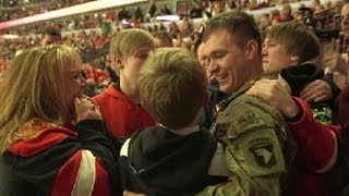 Soldier Surprises Family for Christmas at Blackhawks Game [upl. by Allenrac]