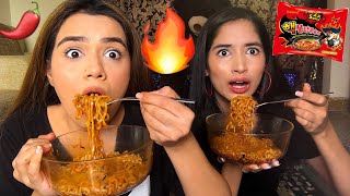 SPICY RAMEN NOODLES CHALLENGE WITH MY SISTER🌶🔥 [upl. by Llenyl362]