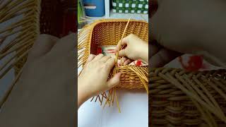 How to weave rattan basket with handle crochet rattan diy handmadetoran handmade [upl. by Haikan734]