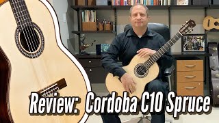 REVIEW Cordoba C10 Parlor Solid Spruce Top Nylon String Classical Guitar  CalidoGuitars [upl. by Sylvester]