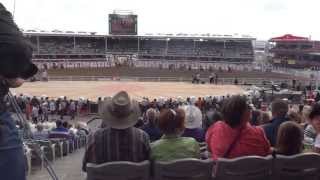 Trevor Brazile flies through the air at the opening of the 2013 Calgary Stampede [upl. by Sadnac]