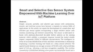 Smart and Selective Gas Sensor System Empowered With Machine Learning Over IoT Platform [upl. by Yobybab]