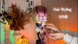 ASMR Whispered Hair Perfecting amp Styling with Brushing Plaiting Decorations amp Accessories [upl. by Jairia]