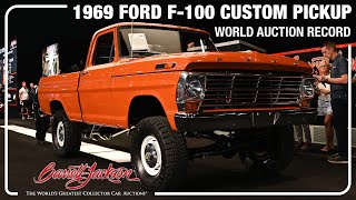 AUCTION WORLD RECORD  1969 Ford F100 Custom Pickup  BARRETTJACKSON 2023 PALM BEACH [upl. by Lenra612]