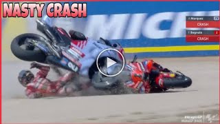 Incidente Marquez Bagnaia 🔴 Álex Márquez Takes Out Pecco Bagnaia in Aragon Overtake Drama 🏁🔥 [upl. by Enomsed487]