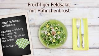 Fruchtiger Feldsalat mit Hähnchenbrust – Rezepte für Schwangere  Kochen mit babyclubde [upl. by Macfarlane]