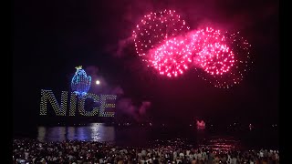 Spectacle de 1500 drones et pyrotechnie pour fêter le Tour de France et les 200 ans de la Prom [upl. by Hgielrebmik395]