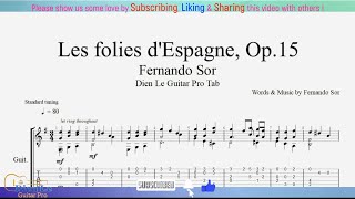 For Guitar Classical with TABs  Fernando Sor  Les folies dEspagne Op15 [upl. by Laehctim]