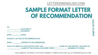 Recommendation Letter format  Recommendation Letter Sample  Letters in English [upl. by Beltran]