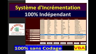 VBA Incrémentation automatique Système Unique indépendant NumérotationSans Codage93 VbaWriterch [upl. by Yraeg931]