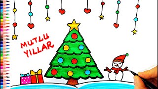 Yeni Yıl Resmi Çizimi 🎄 Yılbaşı Resmi Çizimi  Yeni Yıl Çizimleri  Kış Resmi Çizimi  Kar Çizimi [upl. by Darlene]