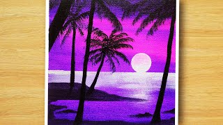 New Painting  Monochromatic Painting acrylic  Monochrome purple landscape  Paint With Me 94 [upl. by Hoehne]