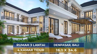 DESAIN RUMAH MEWAH STYLE KLASIK 3 LANTAI DENGAN 4 KAMAR TIDUR DI DENPASAR BALI  JASA ARSITEK [upl. by Fridell]