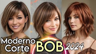 CABELLO DE MODA 2024 ESTILO BOB en Todas sus Versiones Ideal para MUJERES de toda edad Moda Mujer [upl. by Coreen]