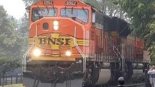 BNSF westbound coal drag in the rain with horn [upl. by Skillern]