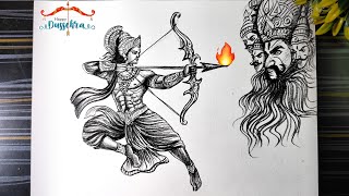 Dussehra Scenery Drawing Pencil Happy Dusshera Drawing Ravan Vadh Drawing Lord RamVijaya Dashami [upl. by Chinua72]