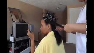 Roller Setting Relaxed Hair S1V4 The Brick Layering Technique [upl. by Parnas]