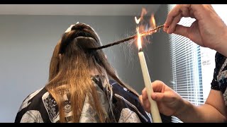 🔥 Comment faire un Brûlage de fourches à la bougie  un brushing et des boucles à la maison 🔥 [upl. by Norby]