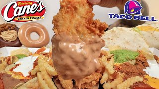 MUKBANG RAISING CANES FRIED CHICKEN TENDERS AND FRIES TACO BELL LOADED BEEF NACHOS LOADED TACOS ASMR [upl. by Meadows]