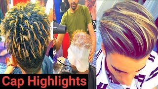 Mens Hair Highlights Tutorial In Hindi  Cap Highlighting  Blonde Highlights [upl. by Nezah]