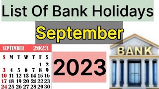 List of Bank holidays September 2023 September 2023 Bank Holidays In India [upl. by Munson]